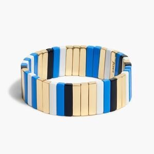 NEW J. Crew Blue White Gold Enamel Chiclet Bead Stretchy Bracelet
